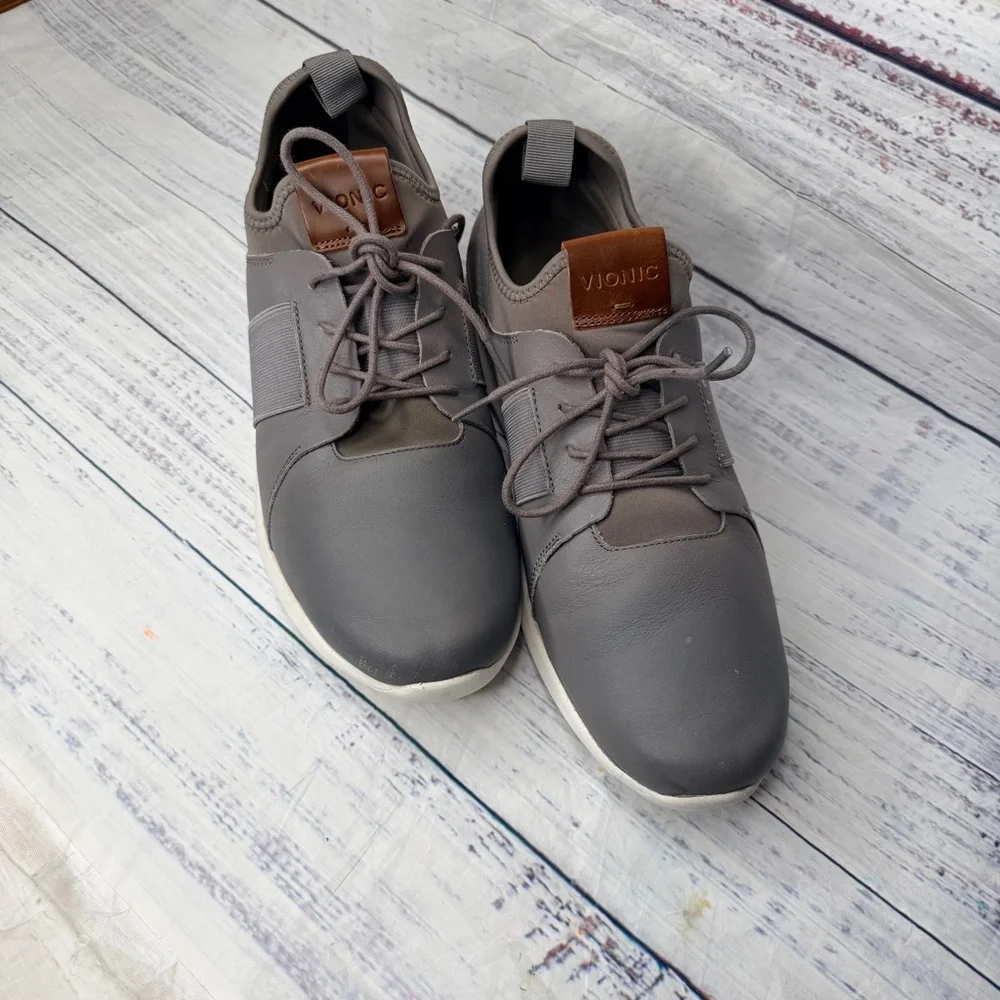 Vionic Men's Bond Caleb Gray Leather Sneakers Shoes Size 11.5